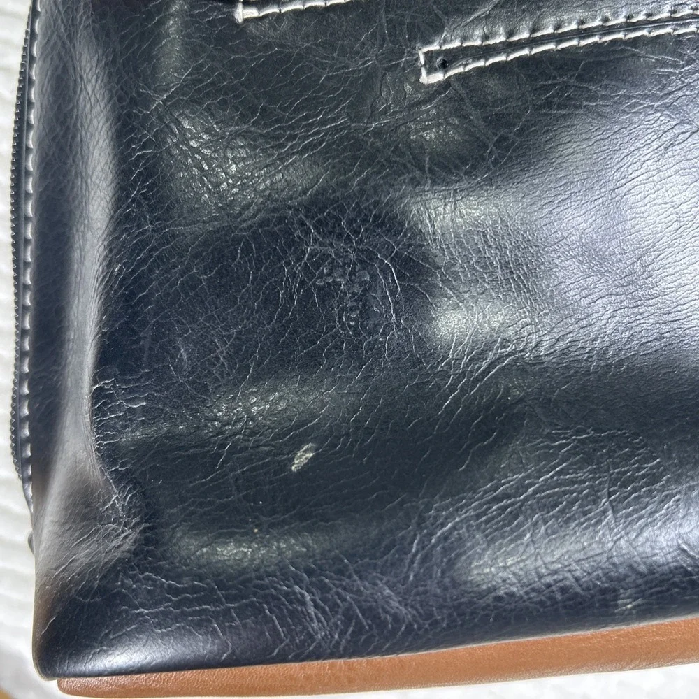 Vtg Stone Mountain Leather Purse Handbag Black and Brown Satchel‎ Clean Classic